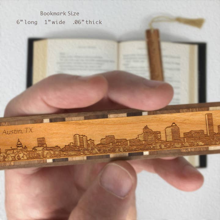 Mitercraft - Vente Marque-page - Marque-page en bois gravé à la main Austin Texas Skyline1