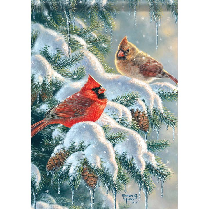 "Cardinals Snow Mates" Garden Durasoft™ Flag for wholesale by FlagTrends by Carson