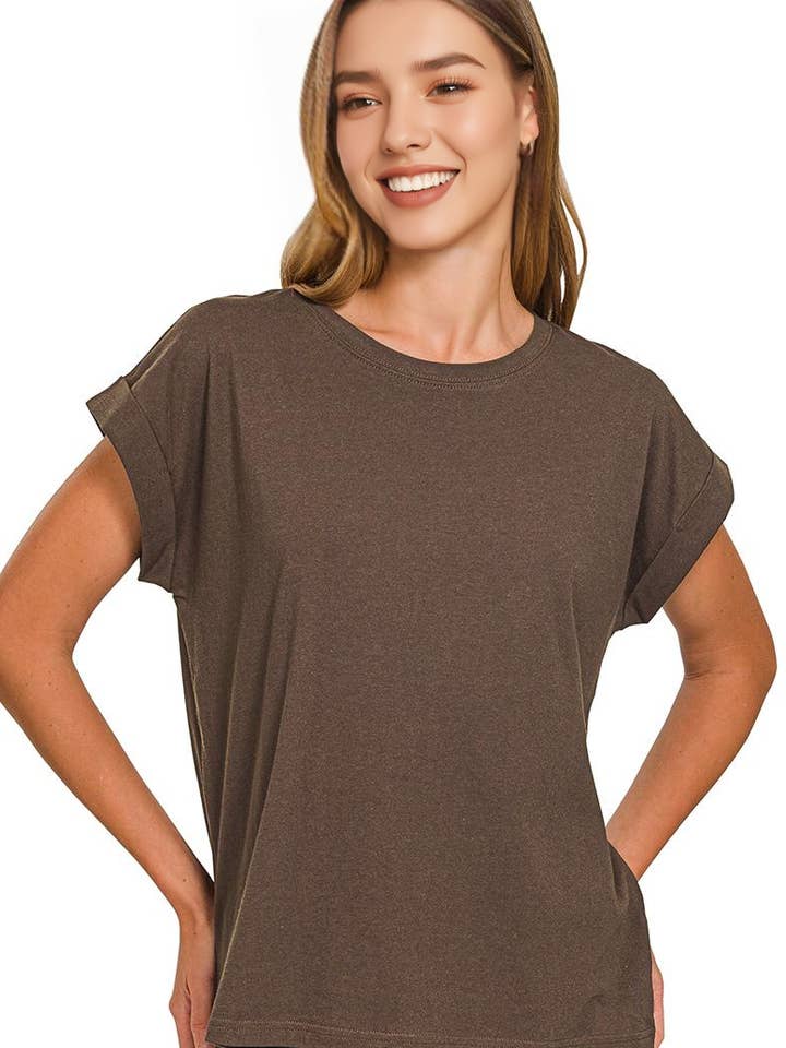 42POPS - Wholesale T-shirt – women's - `.Round Neck Folded Short Sleeve T Shirt32