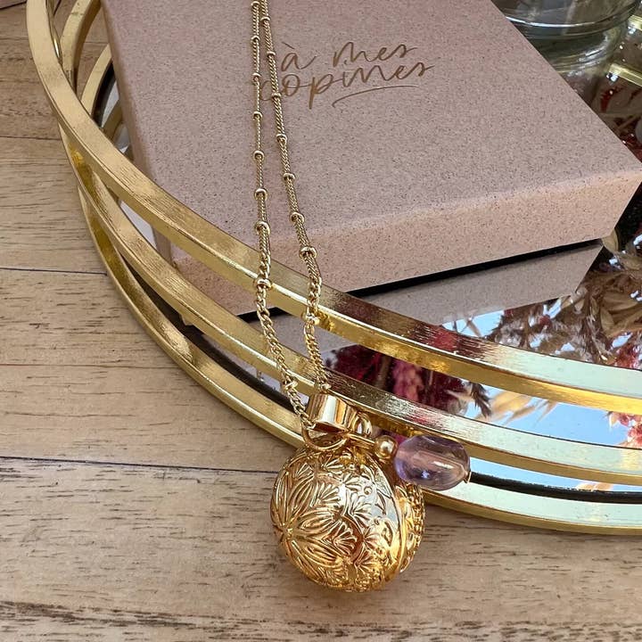 à mes copines - Wholesale Pendant/Charm Necklace - Mandala engraved pregnancy ball with amethyst2