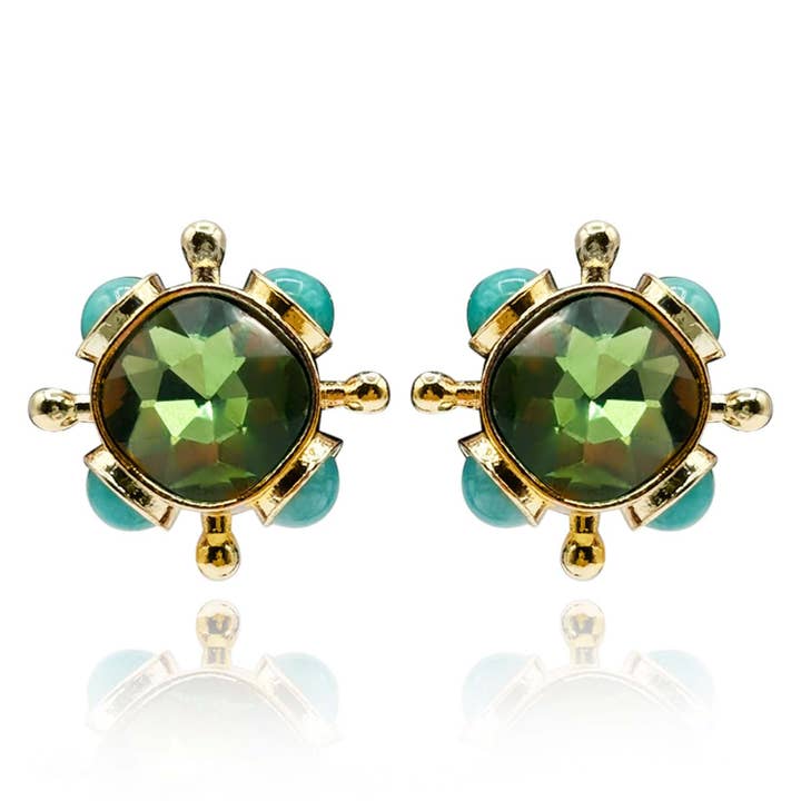 Peridot and Blue Chalcedony Sputnik Earrings for wholesale by Michael Nash Jewelry