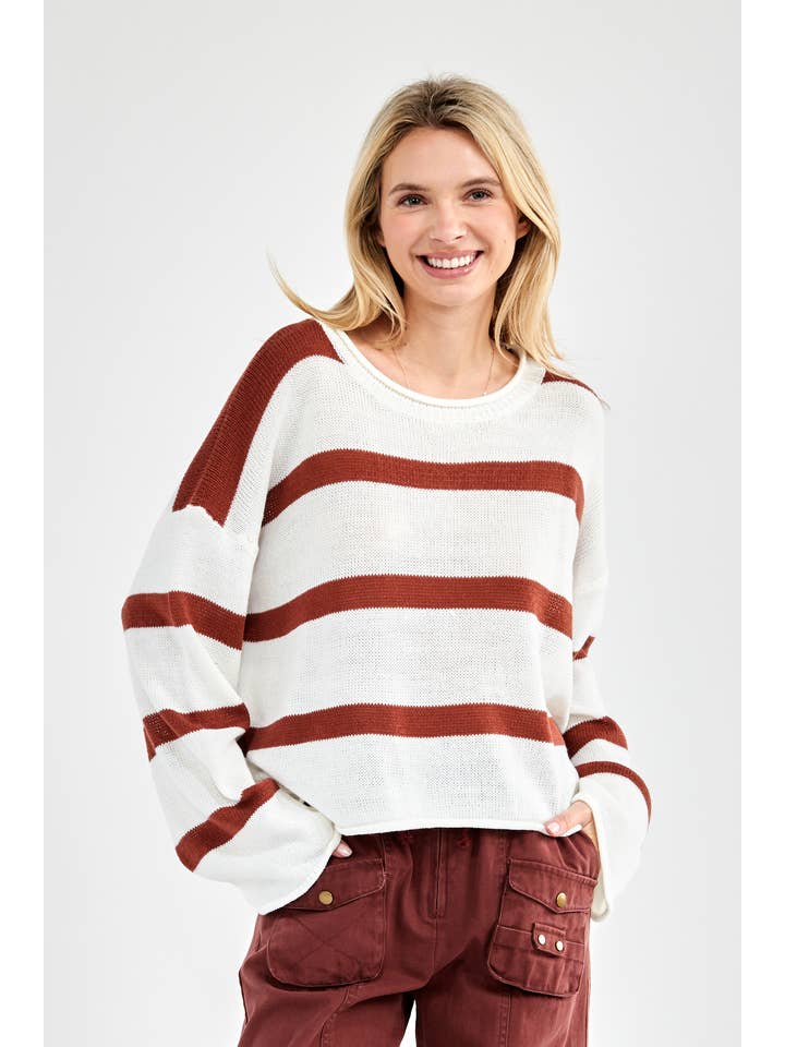 Newbury Kustom - Wholesale Knit Sweater - Women's - 11285- Classic Striped Knit Sweater
4