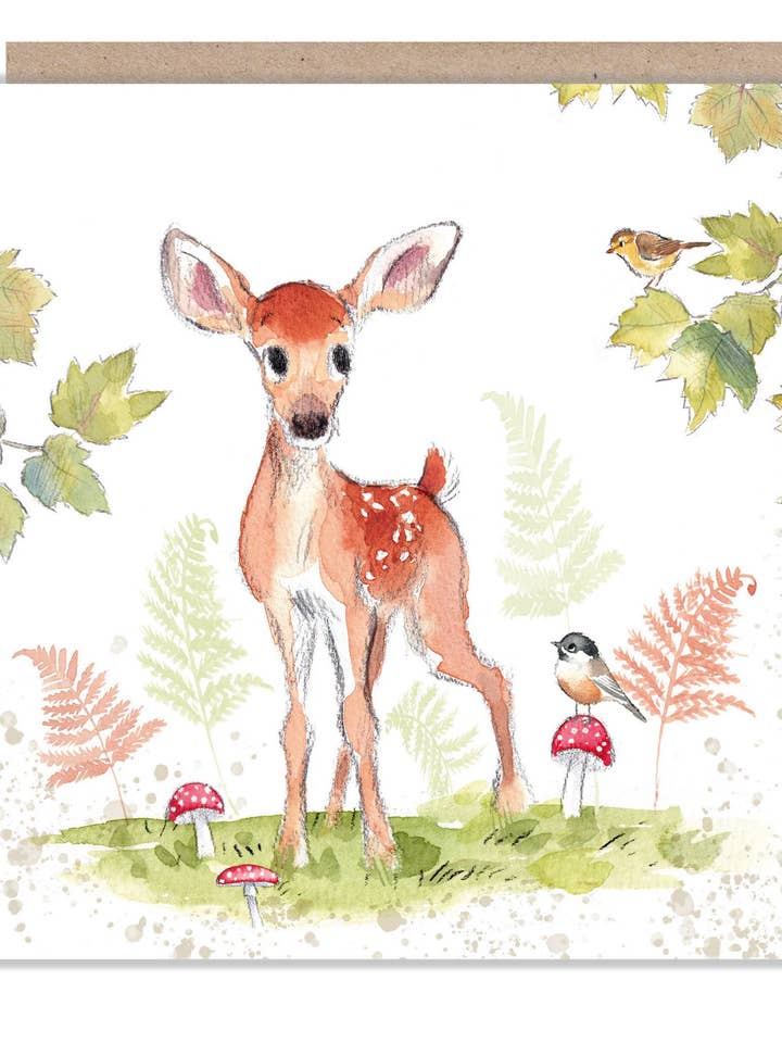 Carte blanche - Cerf avec oiseaux pour la vente par Paper Shed Design Ltd