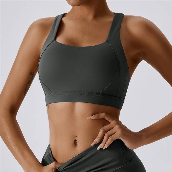 FurDecoration – Engroshandel Sports-bh - Dame – Polstret yogavest-bh: Ensfarvet Skinny Fit Sport Top