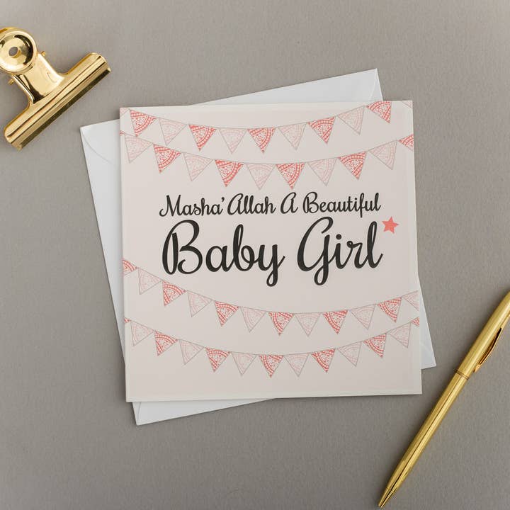 x6 MASHA’ ALLAH Baby Girl Card | Bunting for wholesale by Eastern Print Studio
