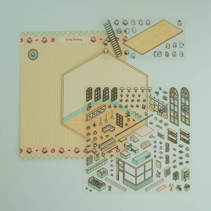 Kit de bricolage autocollant de scène - Boulangerie Chaton pour la vente par 2jingis2jing