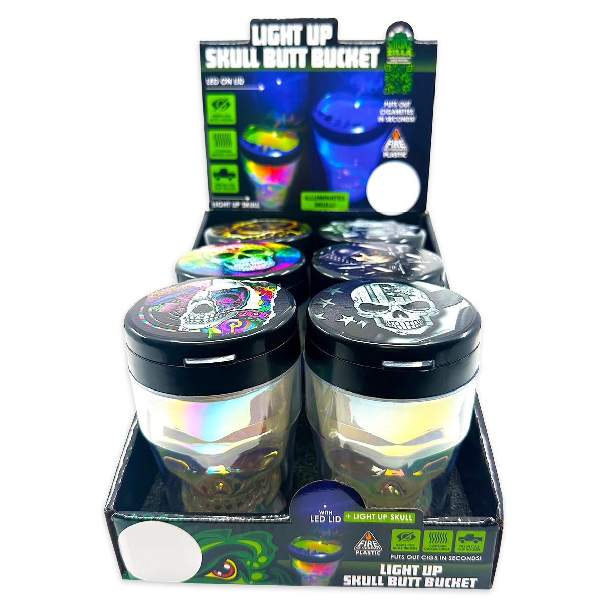 Novelty Brands - Wholesale Ashtray - Smokezilla Light Up Skull Butt Bucket Assortment - 6/Display3