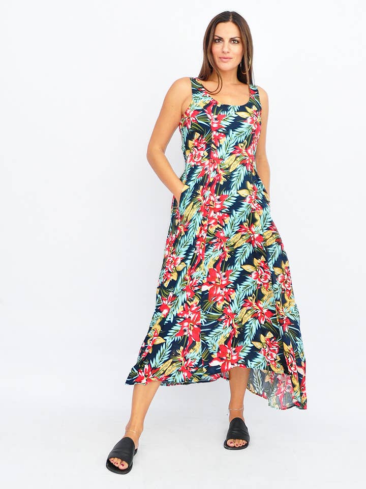 Maxi boho blå blomstret kjole for engroshandel hos Kalimera Clothing Athens