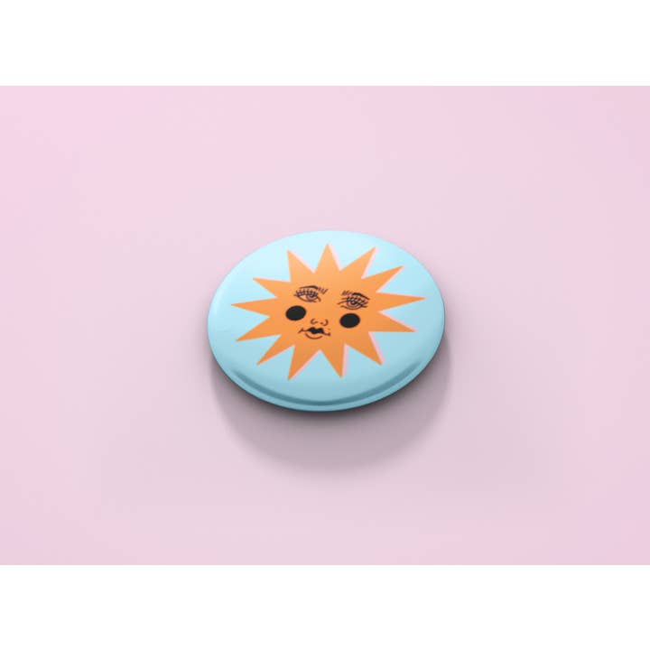 Sun - Blue Button Badge for wholesale by Betty Ratbag