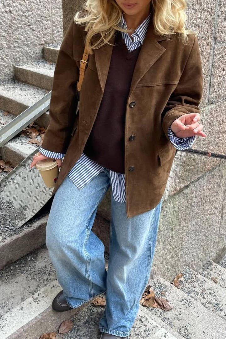 HIDDENBRAND - Wholesale Blazer - Women's - vintage oversized suede lapel blazer in brown9