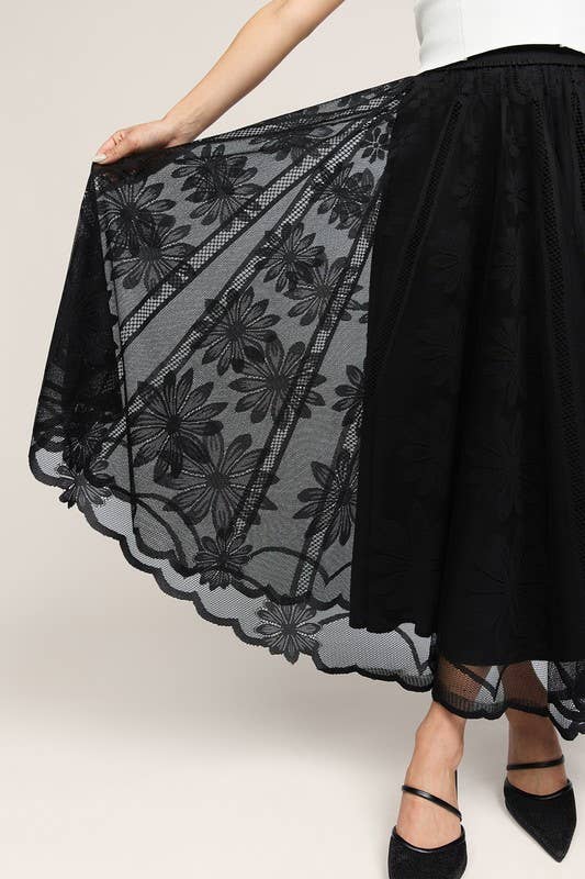 Current Air - Wholesale Skirt - Women's - Floral Embroidered Mesh Midi Skirt3