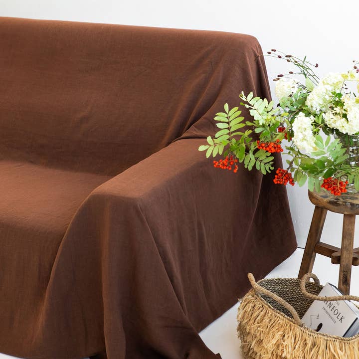 MagicLinen - Wholesale Chair/Sofa Slipcover - Linen couch cover in Chocolate brown