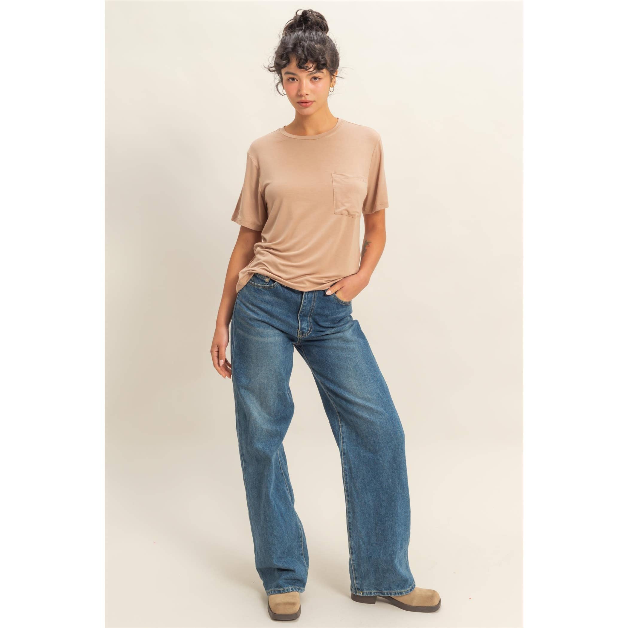 Double Zero - Venta al por mayor Camiseta - Mujer - Top clásico de cuello redondo con bolsillo y manga corta18