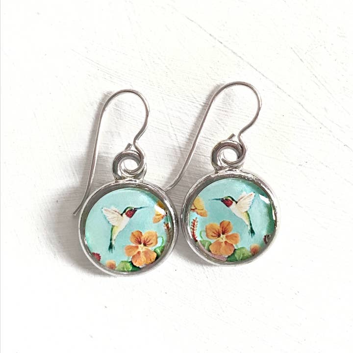 Blue Hummingbird Silver Earring for wholesale by Seed and Sky