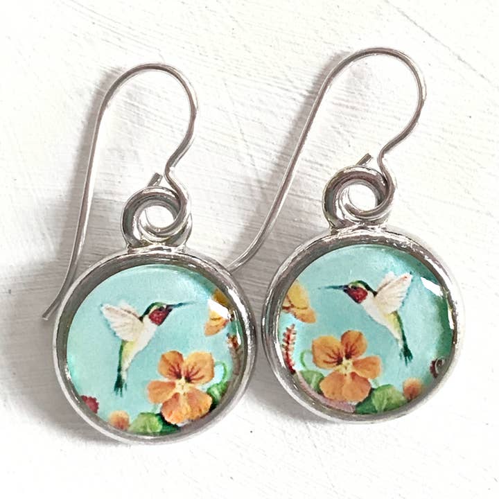 Seed and Sky - Wholesale Dangle Earrings - Blue Hummingbird Silver Earring0