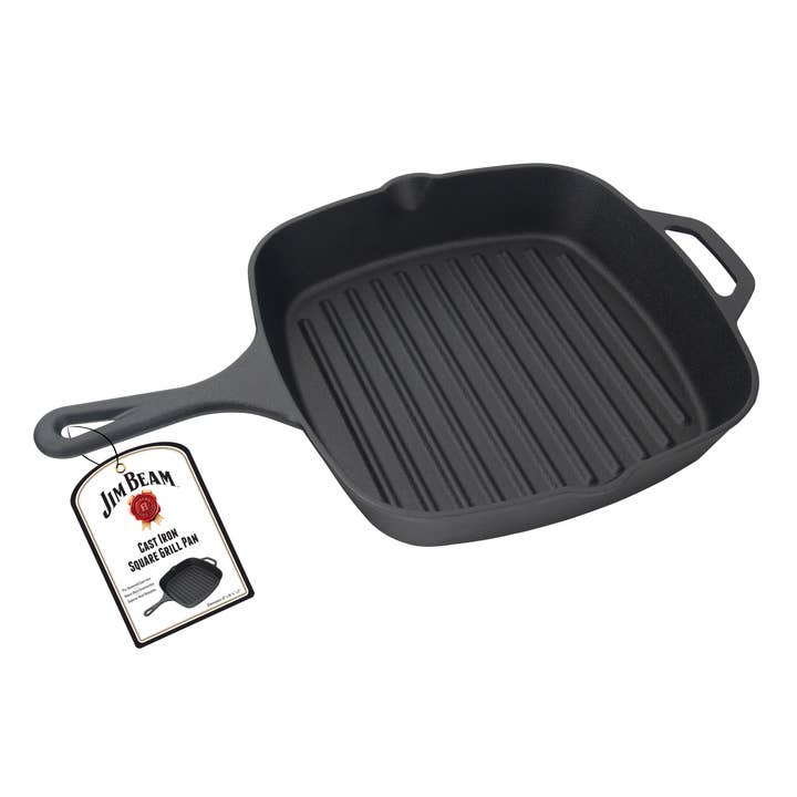 Style Asia - Wholesale Cast Iron Skillet - Jim Beam Pre Seasoned Cast Iron Square Skillet with Ridges1
