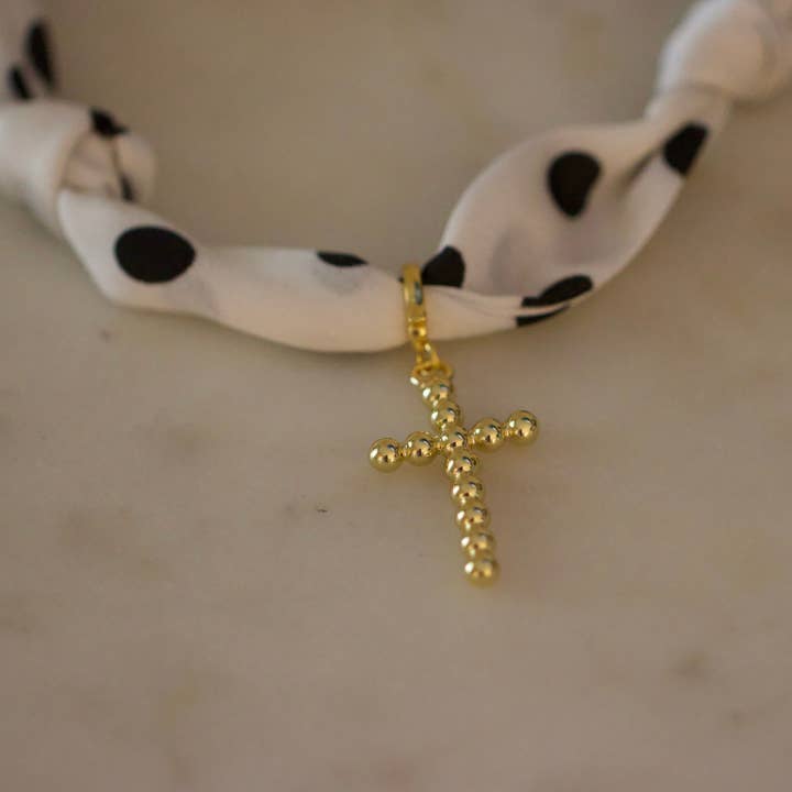 Deep South Originals Inc. – wholesale Charm/dangle bracelet – Black & White Polka Dot Cross Scarf Bracelet – Gold1