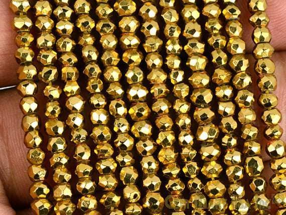 GemMartUSA - Wholesale Beads - Yellow Pyrite Rondelle Beads, 12.5" Gemstone Strand, 3-4mm3