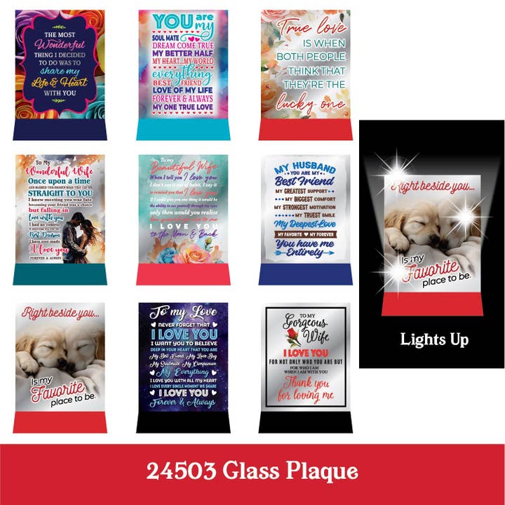Glass Plaque Keepsake Valentine's Day Assortment- 9/Pack for wholesale by Novelty Closeout