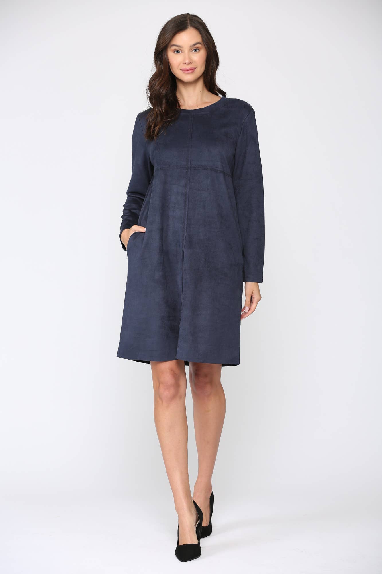 Joh Apparel – wholesale Klänning - Dam – Aurora Stretch Suede Rund-Neck klänning med fickor32