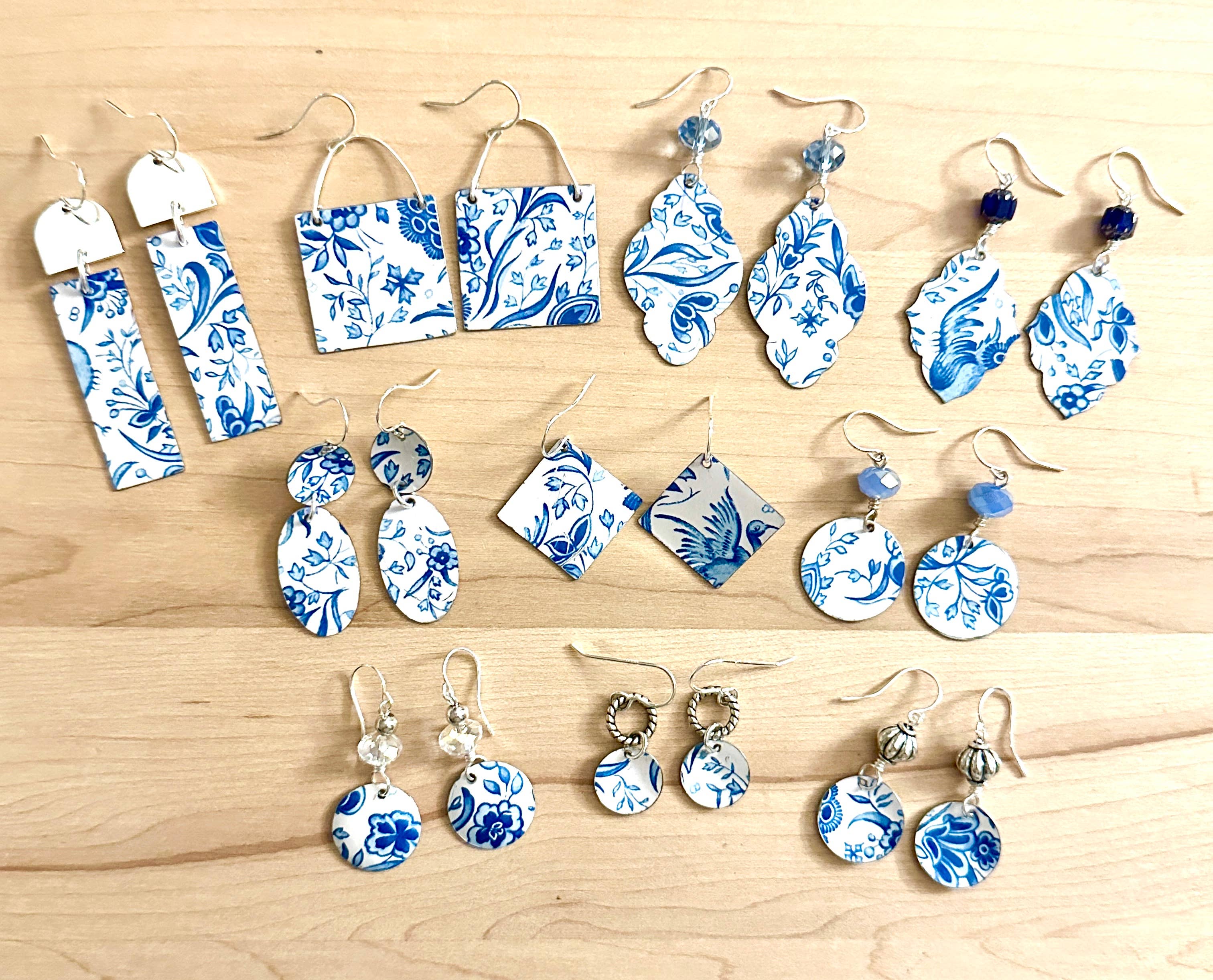TTE Designs - Wholesale Dangle Earrings - Blue and White Chinoiserie Inspired Vintage Tin Earrings15