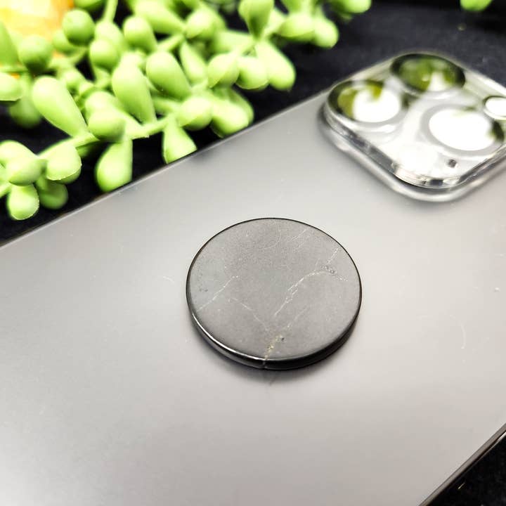 Meraki Gemstones - Wholesale Spiritual Stone/Crystal - Shungite EMF Cell Phone Tile Plain Round - 30mm
