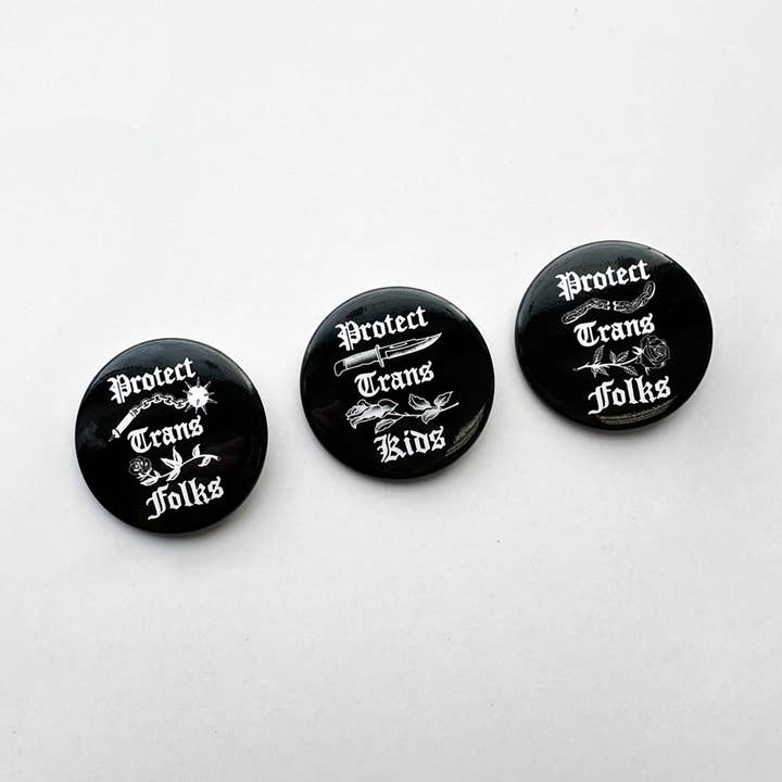 Transfigure Print Co. - Wholesale Lapel Pin/Button - Protect Trans Folks/Kids Pin back Button Pack0