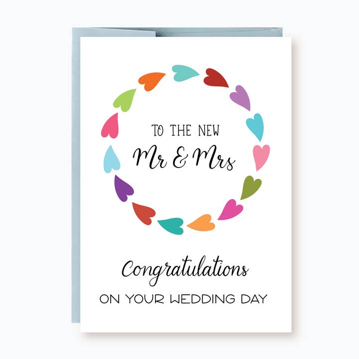 Congratulations to the new Mr and Mrs Wedding Wishes Card for wholesale by Hemana Paperie