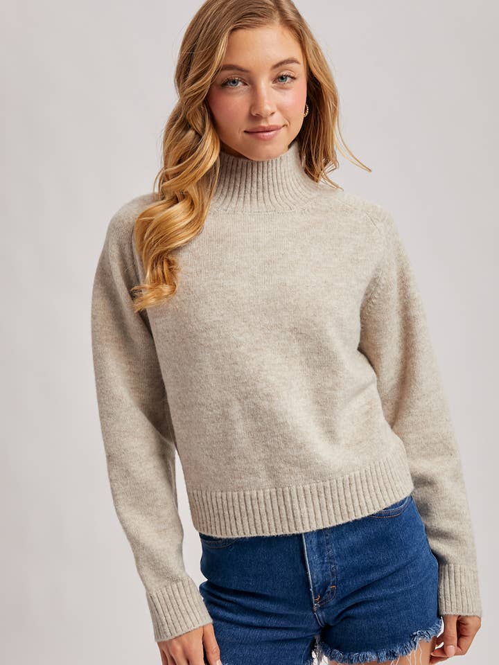 RIBBED MOCK NECK HEATHER KNIT SWEATER for wholesale by Bluivy