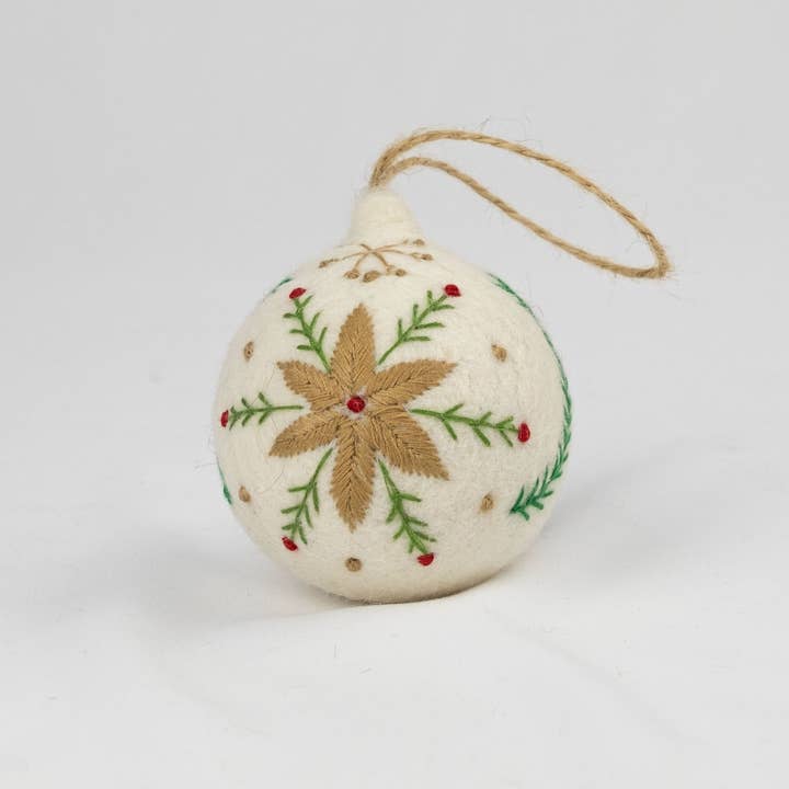 The Winding Road - Wholesale Ornament Set - Ornament - Holiday Felt Ball Hand Embroidered White Assorted