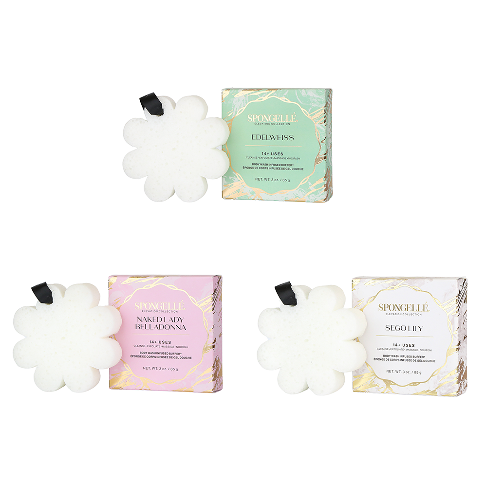 Spongellé | Valentines Day Gifts | Easter Gifts - Vendita all'ingrosso Spugne da bagno morbide e a rete - Confezione assortita di Elevation Body Buffer1