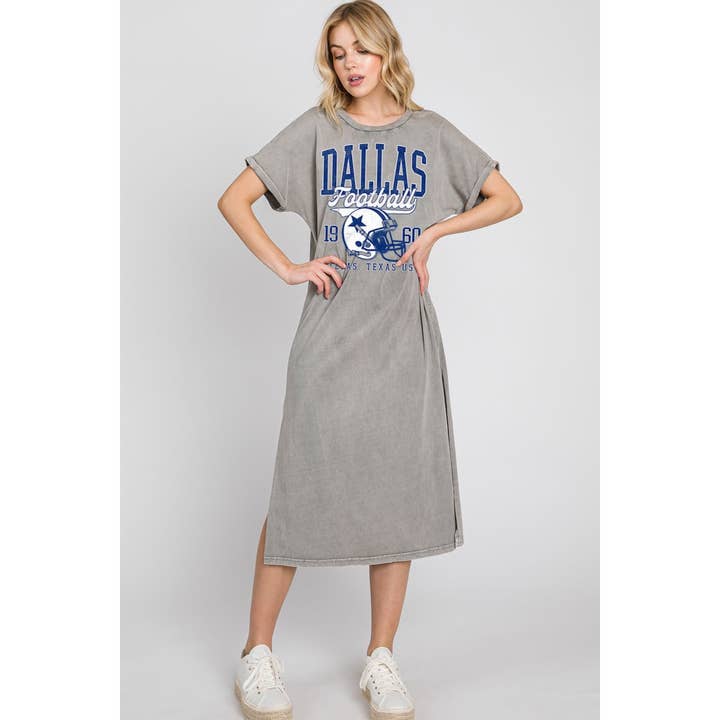 DALLAS FOOTBALL MINERAL GRAPHIC DRESS for wholesale by HRTandLUV