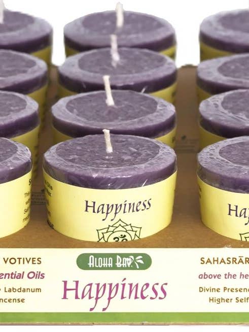 Bougies Votives Chakra : Couronne, Bonheur - plateau de 12 pour la vente par Sansaara Living