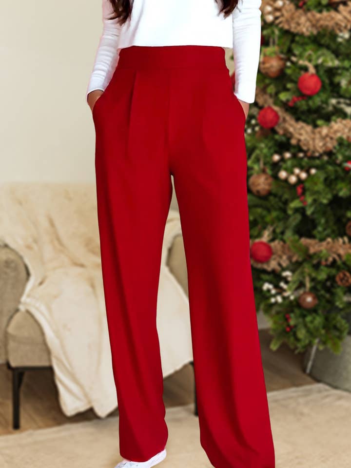 Pantalon ample plissé à enfiler avec taille haute élastique | S-XL pour la vente par Aapparella