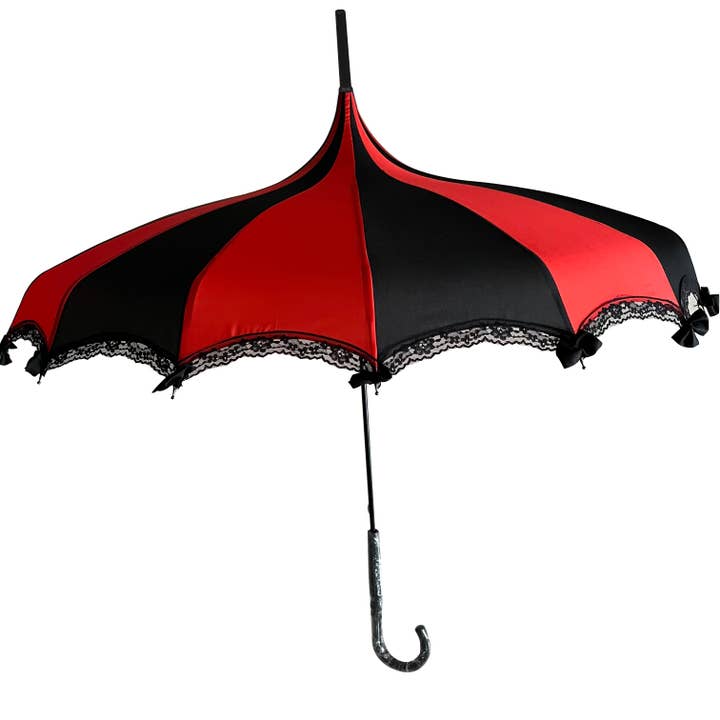 Boutique Lace and Bows Pagoda Umbrella Red and Black for wholesale by Soake