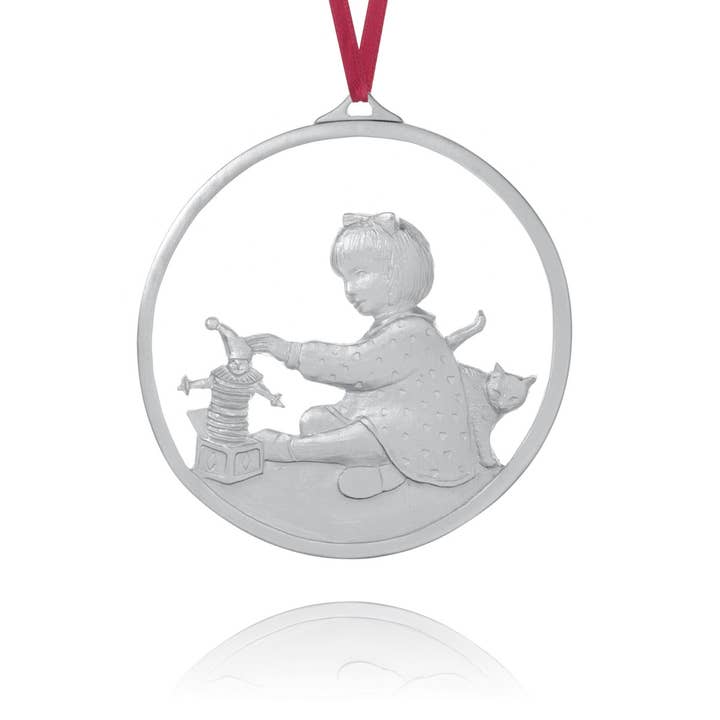 Quiet Time Christmas Ornament for wholesale by Amos Pewter