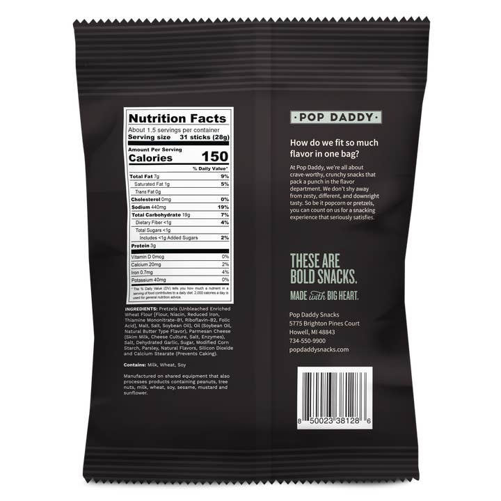 Pop Daddy Snacks - Wholesale Pretzels - 1.5oz pretzels - Garlic Parmesan1