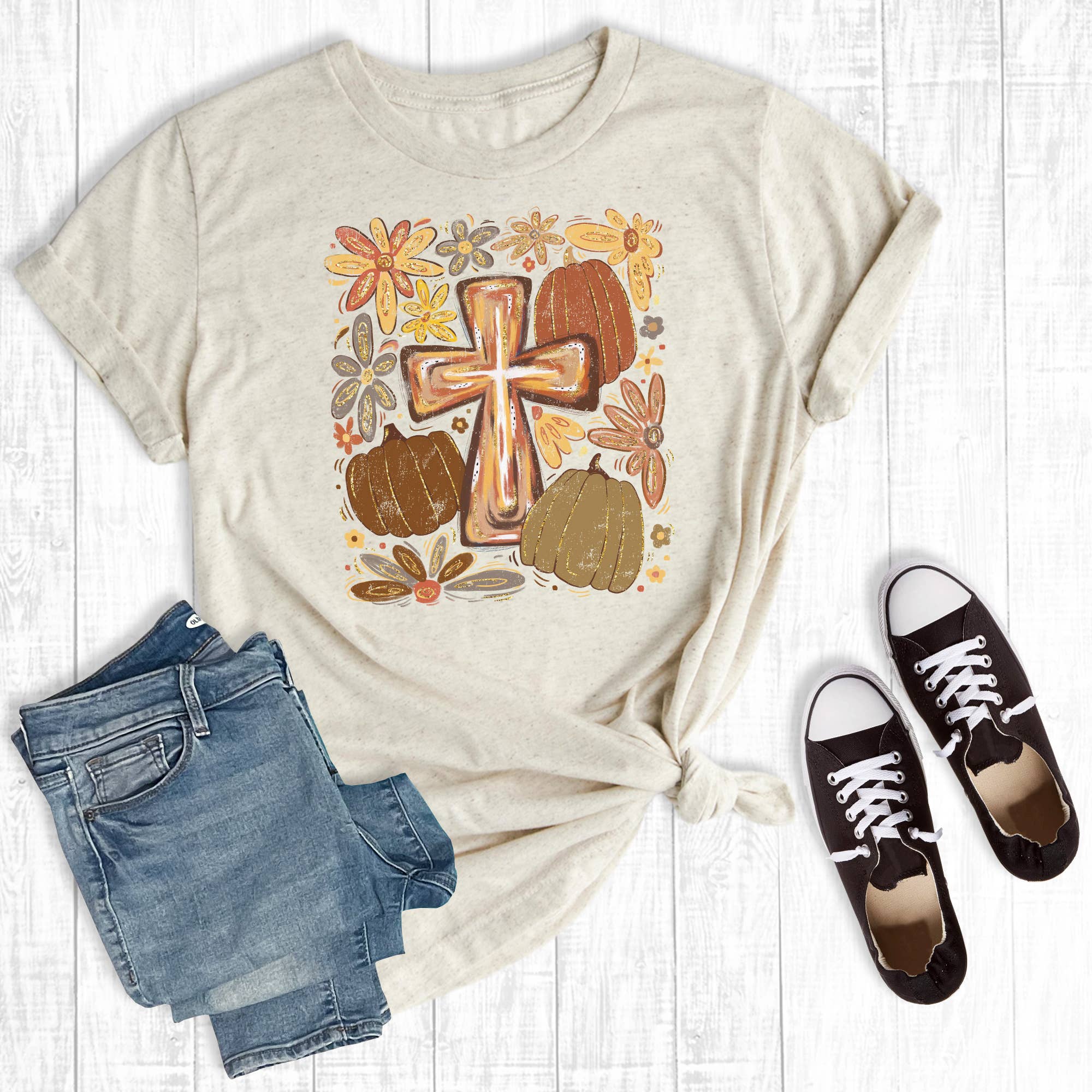 Crema Camiseta Gráfica Boho Floral de Otoño de venta al por mayor en Faire
