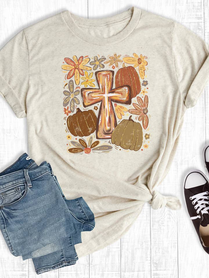 Cream Fall Floral Boho Graphic Tee for wholesale on Faire0