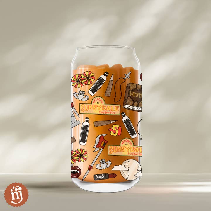 Nearly June Design Co - Wholesale Drinking Glass/Cup - Buffy The Vampire Slayer Sunnydale Can Coffee Glass, 20oz 1