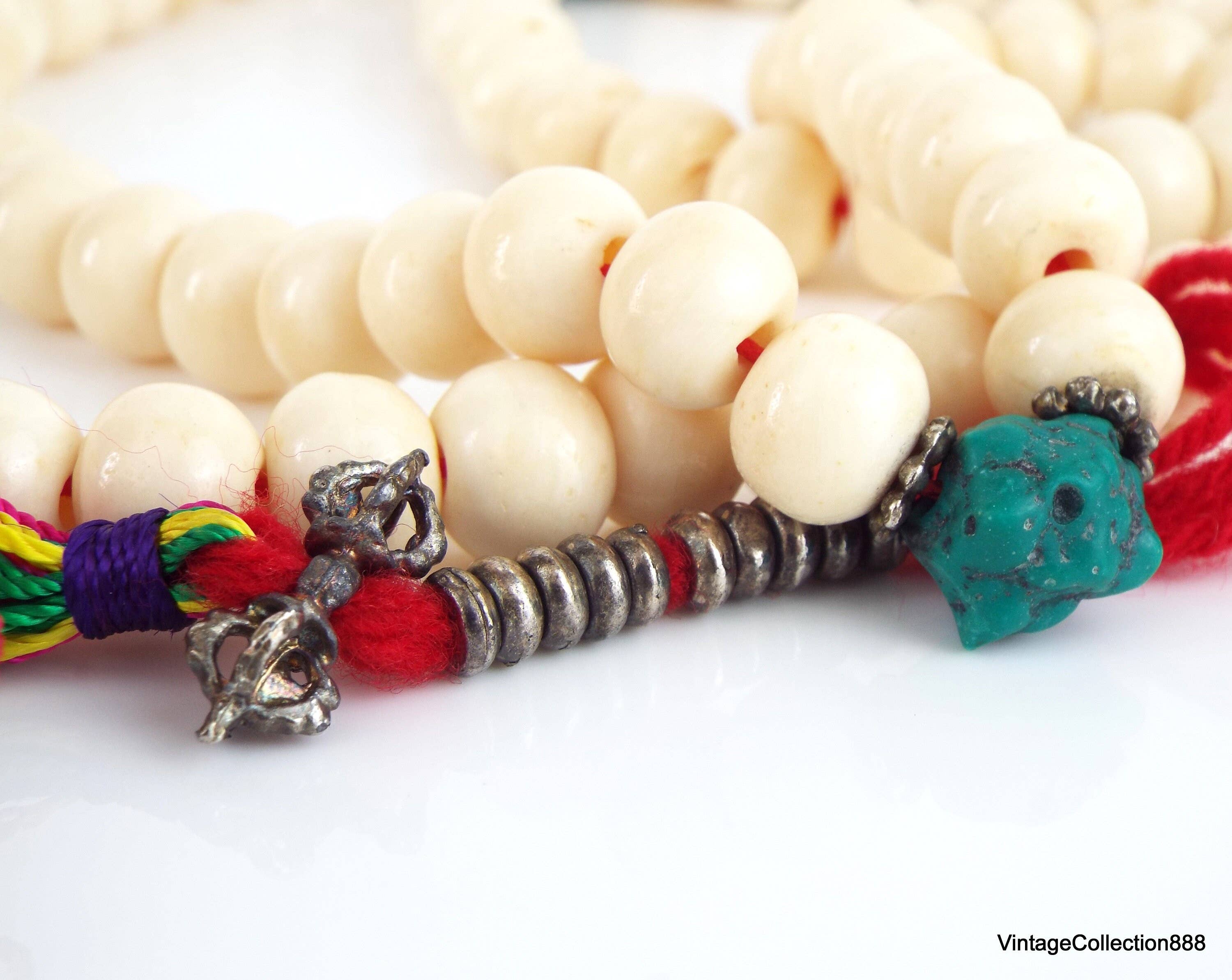 Vintagecollection888 – Colar de contas de oração por atacado – Colar de Meditação Mala Tibetano com 108 Contas de Osso de Iaque5