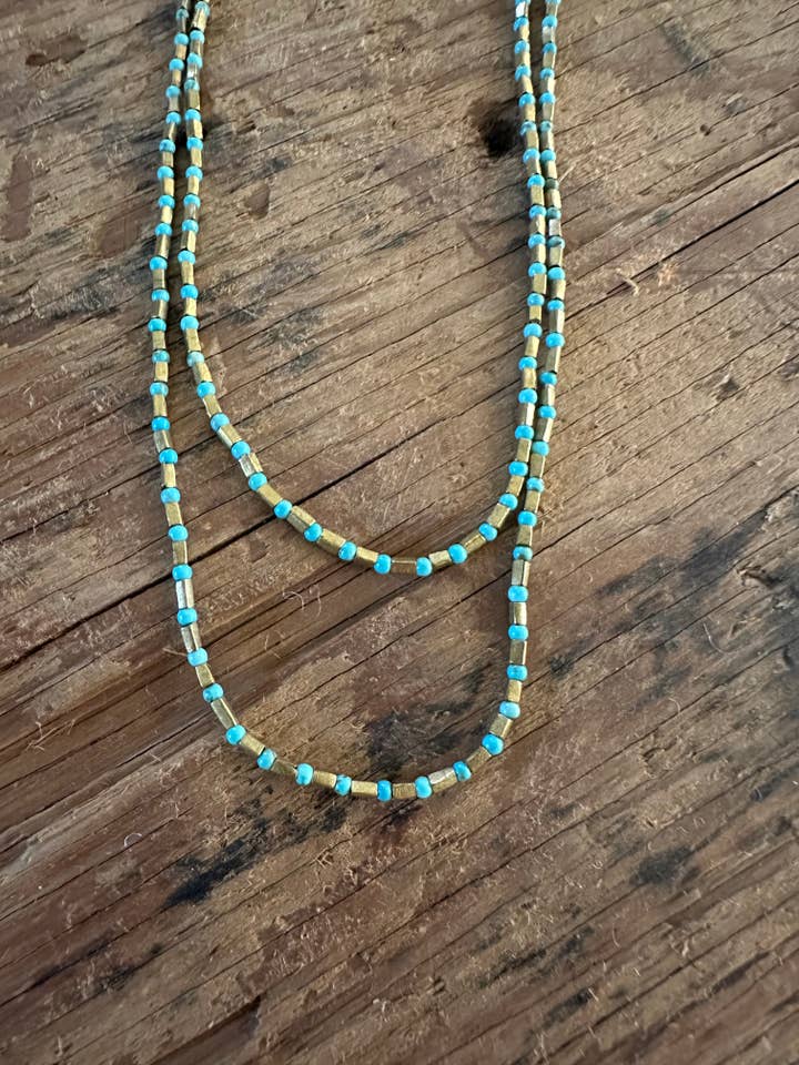 TURQUOISE Brass Bar Short Necklace for wholesale by Sirena Home
