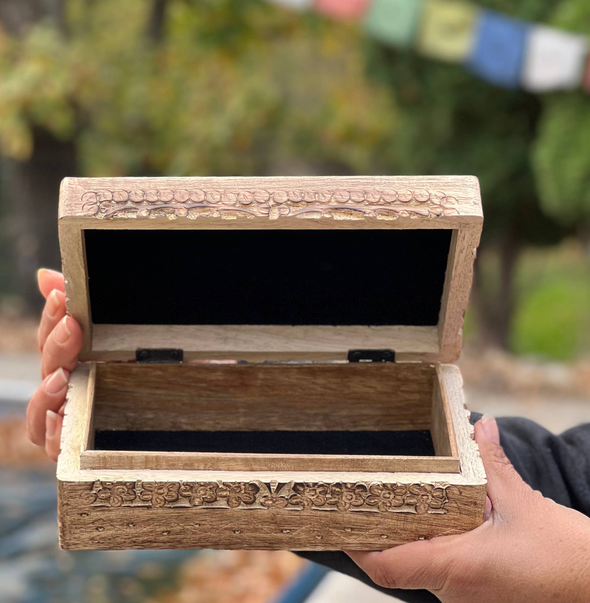 Lungta Imports - Wholesale Decorative Box - Celestial Moon and Stars Hand Carved Wooden Box Storage1