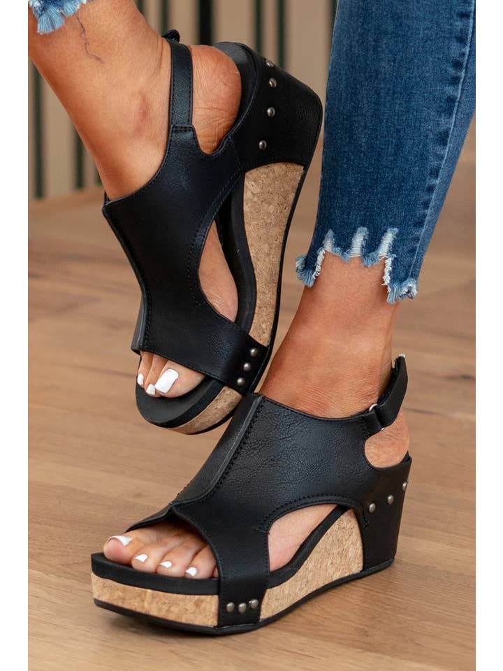 Little Daisy Closet - Wholesale Wedges - Women's - LDC Vintage Leather Stitching Studded Wedge Sandals