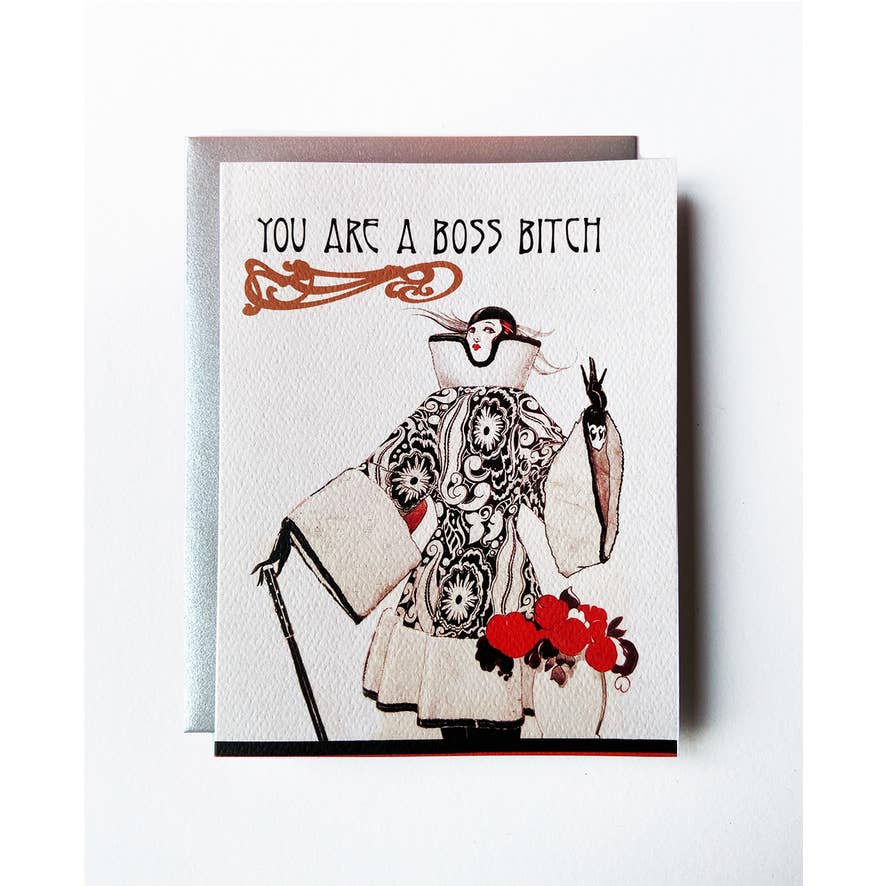 Boss Bitch Vintage Style Art Deco Card on Textured Paper for wholesale by The Twentieth