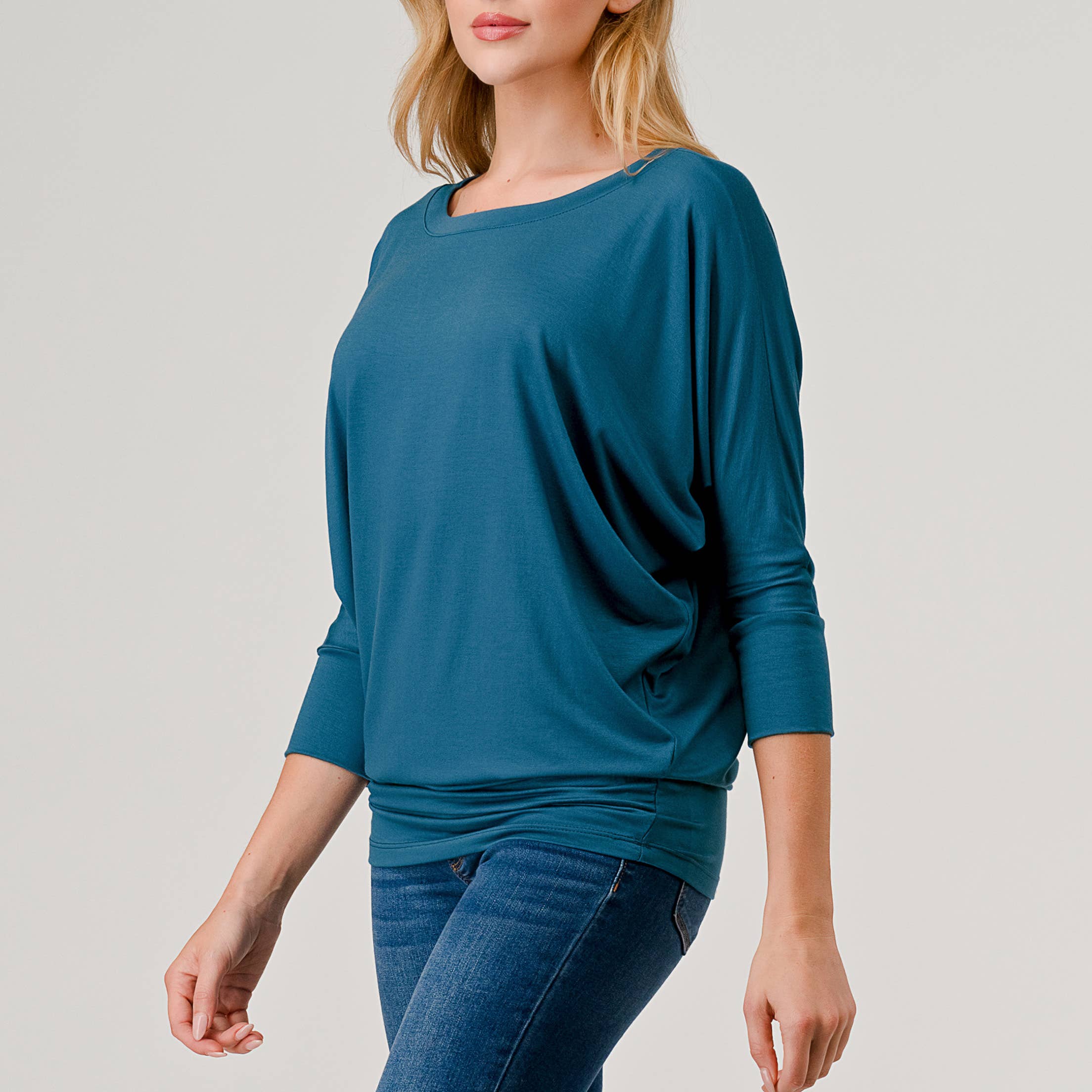 Heimious - Wholesale Knit Top - Women's - 3/4 Dolman Sleeve Round neck Modal Jersey  Top, 25038