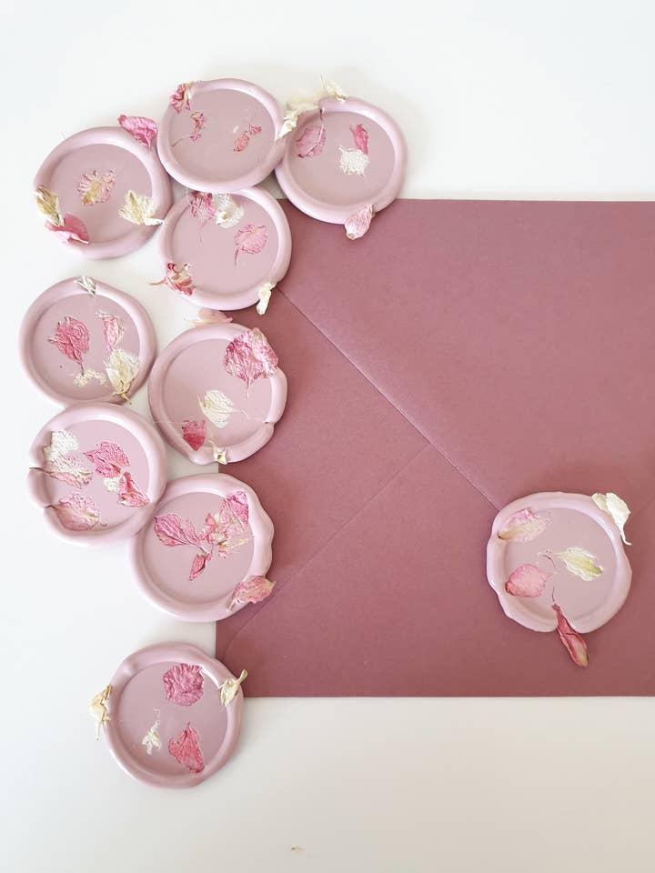 Pack of 100 Self Adhesive Petal Wax Seals for wholesale by littleaddedtouches