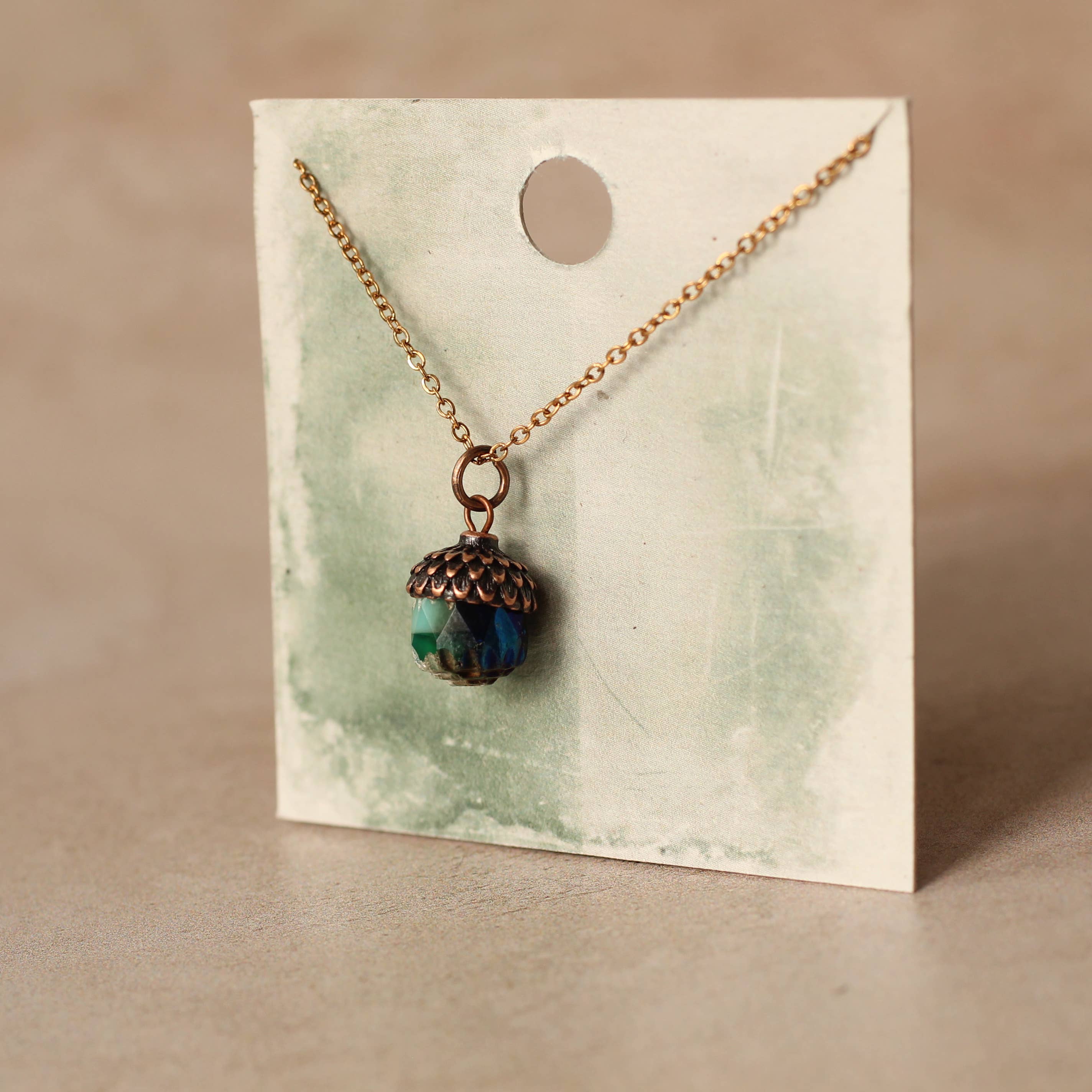 Silk Purse, Sow's Ear – wholesale Pendant/charm necklace – Cobalt Blue Gold Acorn Necklace4