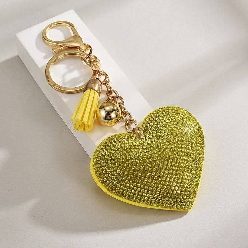 Ladylande - Wholesale Keychain - Women's - heart-shaped rhinestone leather keychain with tassels3