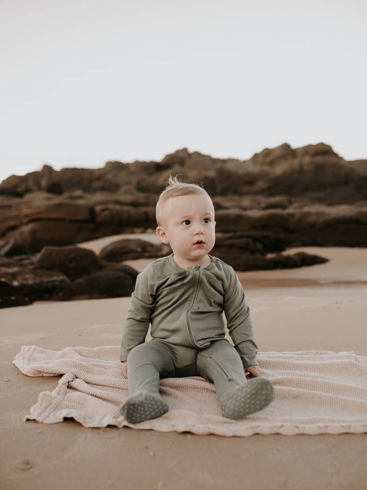 Organic Footed Jumpsuit - Steel for wholesale by ZAYA & KAI